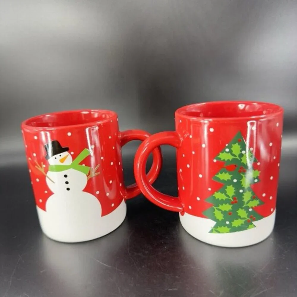 2015 Crate & Barrel Happy Snowman Mug Cup Red White by Joan Anderson Ceramic Set